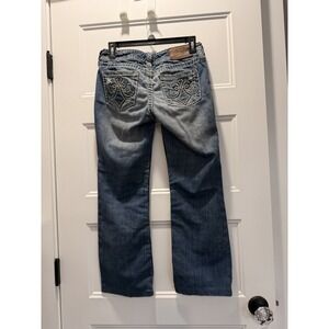 Sinful Y2K Bootcut Jeans Women's 26 Embroidered Pockets Thick Stitch Denim